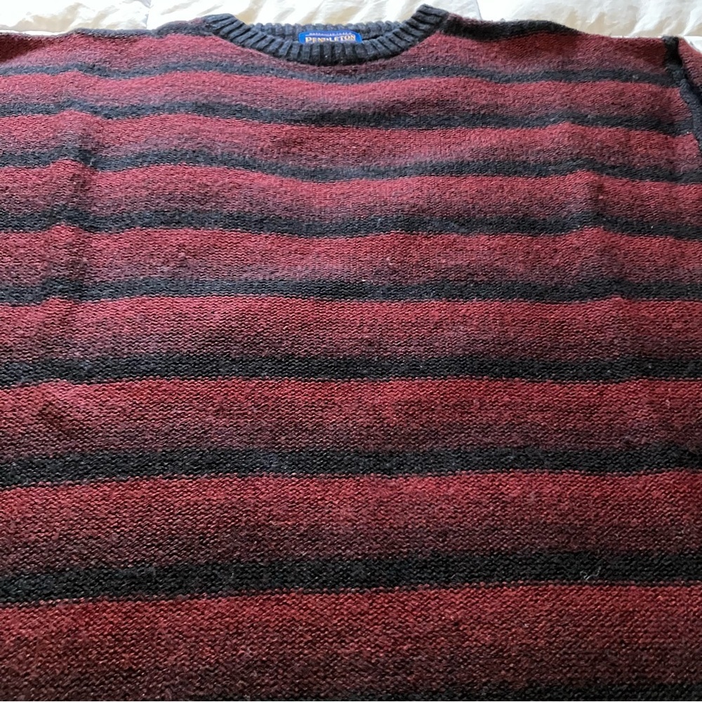 Pendleton Striped Pullover Sweater Black And Burg… - image 4